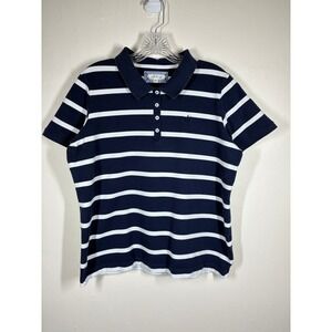 ORVIS Womens Navy White Striped Pima Cotton Polo Shirt Size Medium